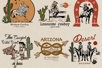 draw western vintage for logo and t shirt