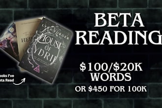 beta read your dark romance or paranormal romance novel