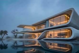 design a luxury modern architecture exterior 3d rendering