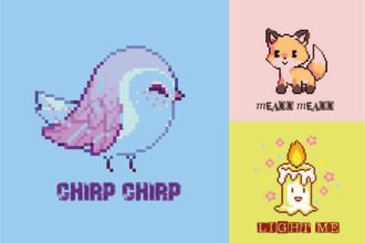 design cute pixel cartoon logo and pixel characters