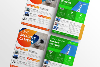 design flyers for charity, security camera business, and solar energy service