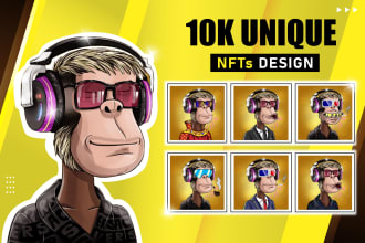 draw 10k nft art, characters, cartoon, opensea nft generator