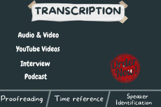 transcribe audio to text,video, podcast youtube transcription in 12 hours