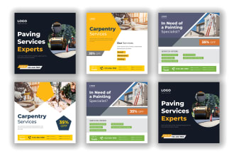 design social media posts for house painting services, paving, and carpentry