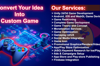 be your game developer in unity 3d,2d for android, IOS, PC, VR