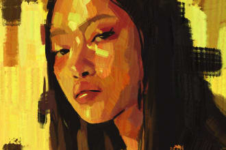 draw a stylized portrait, disco elysium art painting