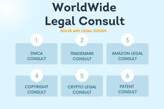 do worldwide legal consult for amazon, trademark, copyright, patent, crypto, nft
