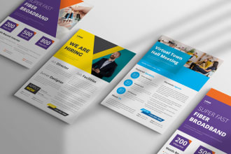design hiring, townhall meeting and, broadband service flyer, poster, leaflet