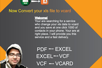convert excel file to v card, csv, PDF,