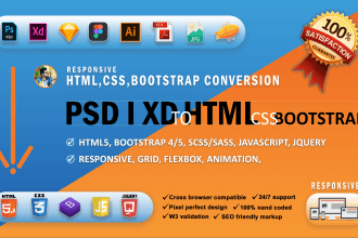 convert psd to html, xd to html, figma to html, sketch to html css bootstrap