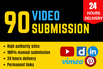 do manual video submission on 90 high da quality sites