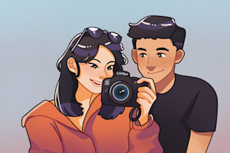 draw a cute cartoon couple portrait