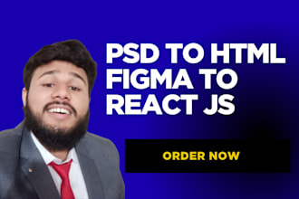 convert psd to html css js or react