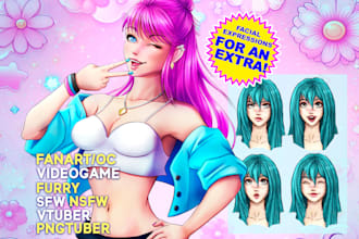 draw anime character pngtuber or gaming illustration