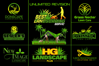 design lawn care, landscape, natural tree care, mower logo