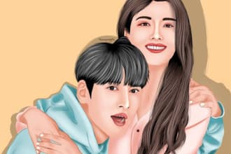 draw a couple, family, wedding portrait illustration