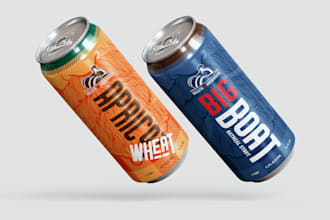 design unique can labels for energy drinks, soda, beer for your brand