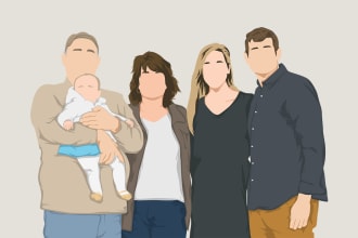draw minimalist vector portrait for your family, friends
