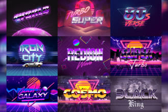 do 80s retro logo designs with vaporwave vintage chrome neon designs