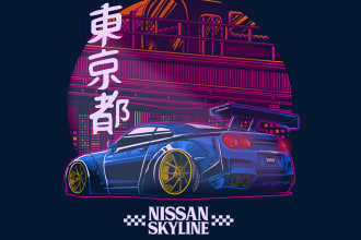 draw jdm cars illustration for tshirt