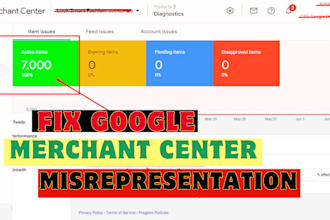 reinstate google merchant center, fix misrepresentation and fix feed issue