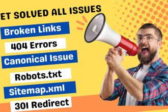 fix 404 and 301,canonical,broken link, robots, sitemap issue