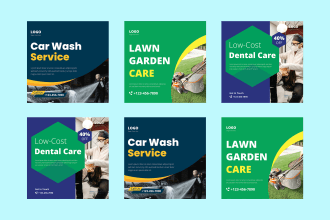 design social media posts for car wash, dental care, lawn, and other services