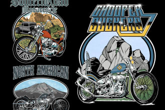create amazing art of classic motorcycle and car for t shirt