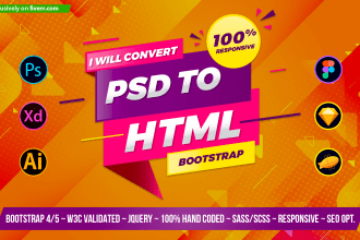 convert psd to html, xd to html, figma to html bootstrap