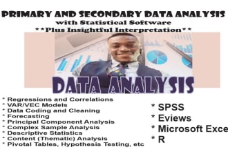do statistical data analysis using r studio, spss, excel, eviews, etc