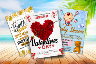 design birthday, baby showers, valentine day, wedding, flyer