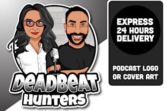 design podcast logo and cover art in cartoon style