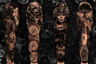 create custom realistic tattoo design, tattoo sleeve