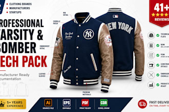 create a varsity or bomber jacket tech pack for manufacturers