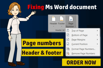 fix ms word page number footer and header