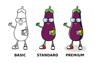 draw a cute cartoon of food, drink, fruit and vegetables