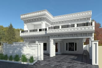 do house design, front elevation rendering  and 2d drafting