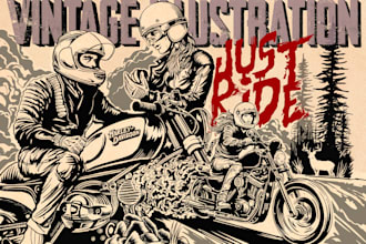 make amazing line art vintage illustration