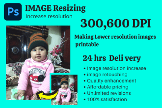 resize image and increase resolution, 300 dpi, 600 dpi or crop image