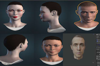 create realistic 3d human character model, with texture and rig