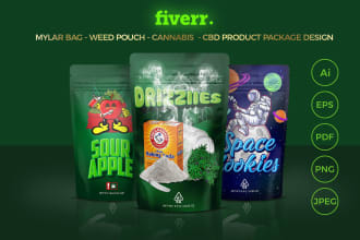 design attractive weed pouch, mylar bag and label for all cbd products
