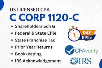 prepare business c corp 1120c tax return and efile same day