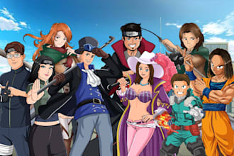 draw you in any anime style naruto, dragon ball z, one piece, disney and more