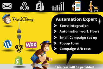 entirly set up mailchimp integration, automation, campaign, popup