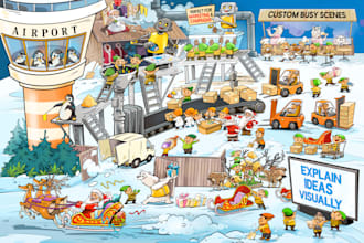 draw detailed hidden object or search and find illustrations
