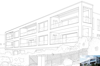sketch in line an perspective of a building