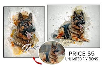 draw amazing digital painting portrait watercolor your pets