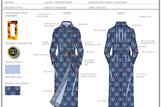 design outerwear, coats and jackets cad sketches and fashion tech packs