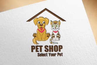 do pet shop, dog, cat, animal farm logo