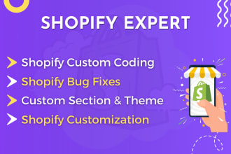 do shopify custom coding, bug fix, liquid section,theme customization or develop